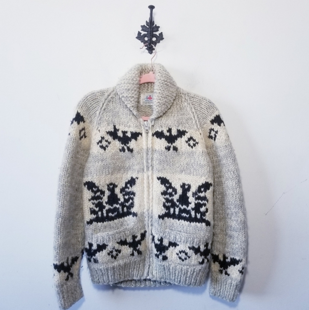 AURORA BOREALIS Gray/Off-White/Black Patterned Wool Sweater- Womans:Small